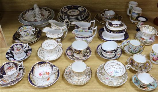 A collection of 19th century porcelain tea wares including a tea cup and saucer